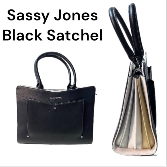 NWT Sassy Jones Charell Black and White Accordion Pleated Satchel - Picture 12 of 13